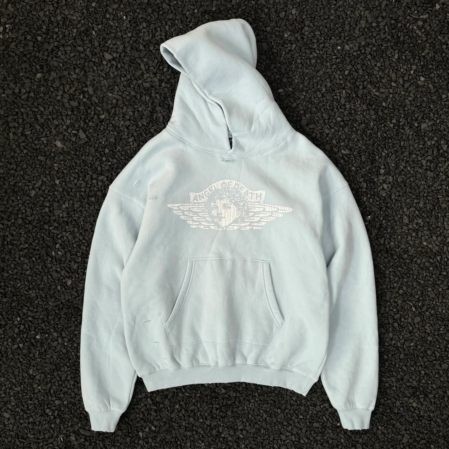 P248 # CHE-12 Saint Michael cho "Little Angel Limited" American retro hooded sweatshirt, washed and distressed, hand-made destruction process, brushed texture, brushed fabric, three-dimensional tailoring, splicing and complex stitching process, Size: S M L XL